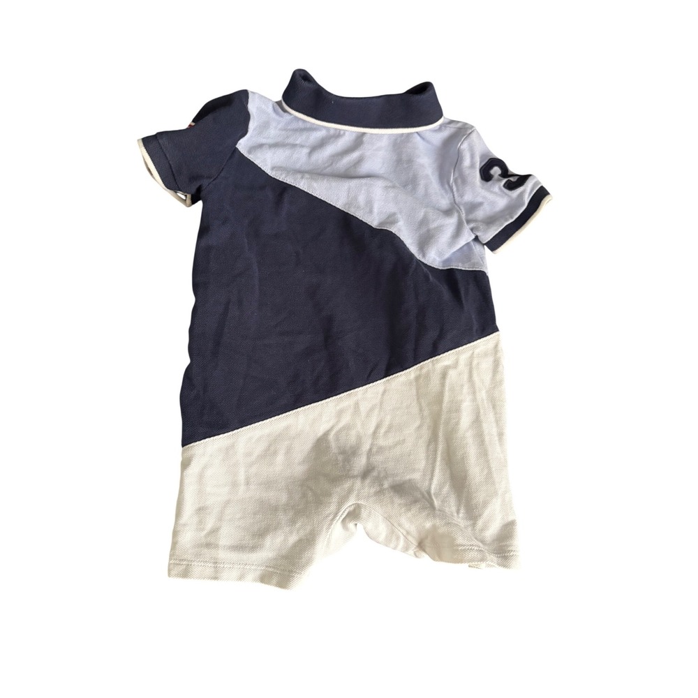 Ralph Lauren Baby Boy Colorblock Big Pony Polo Romper Navy Blue White 18M - Picture 6 of 6